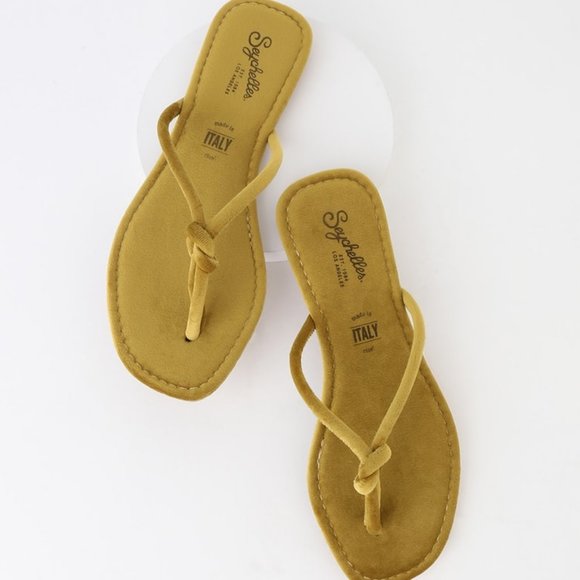 mustard yellow flip flops